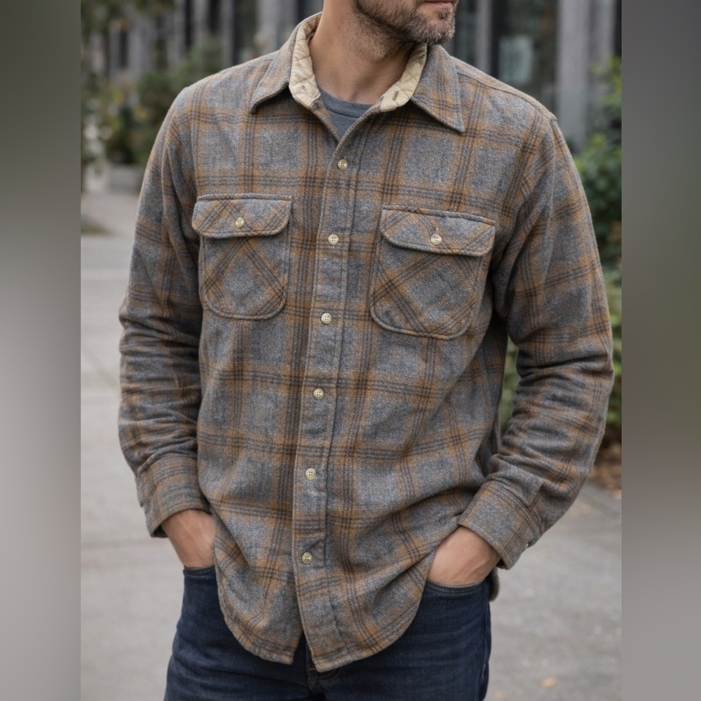 Pendleton Gray and Brown Plaid Button-Down Shirt Jacket